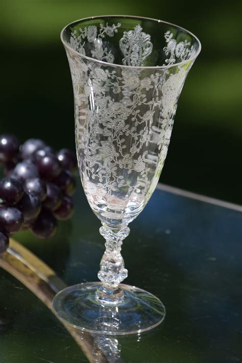 Vintage Needle Etched Optic Crystal Cocktail ~ Wine Glasses Set Of 4