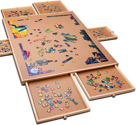 buy  piece wooden jigsaw puzzle table  drawers puzzle board
