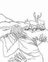 Hunting Coloring Deer Hunter Spear Kids sketch template