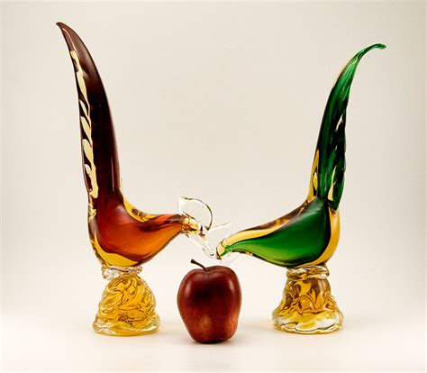 Murano Art Glass Large Pheasant Sculpture Set Retro Art
