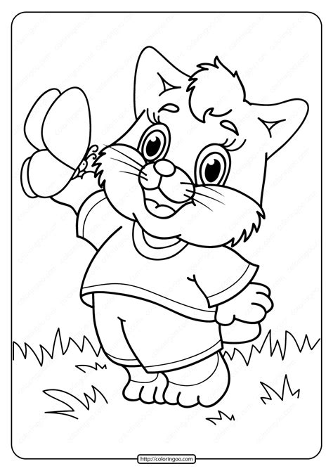 printable cat  butterfly  coloring page