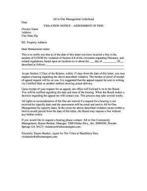 sample letter  dispute hoa violation notice fill  printable