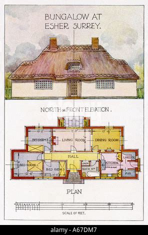 design   bungalow  esher surrey showing  north  front elevation  plan date