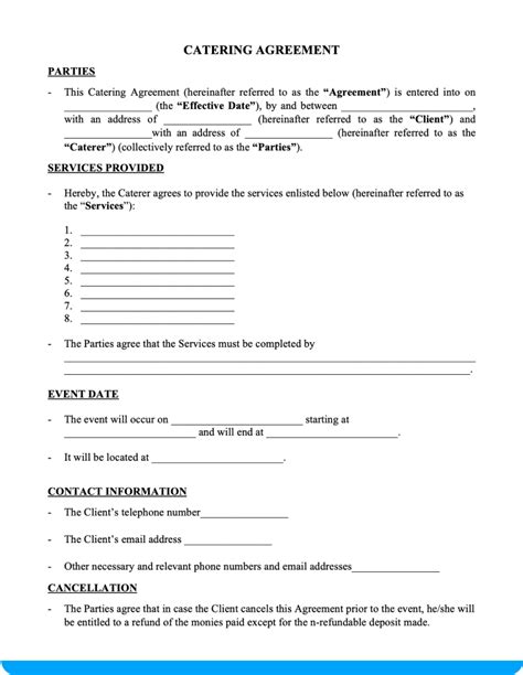 catering contract template  sample