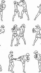 Muay Knee Thai Techniques Moves Attacks Fist Kicks sketch template