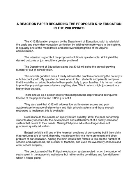 reaction paper   proposed  education