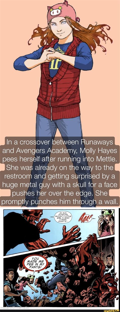 in a crossover between runaways and avengers academy molly hayes pees