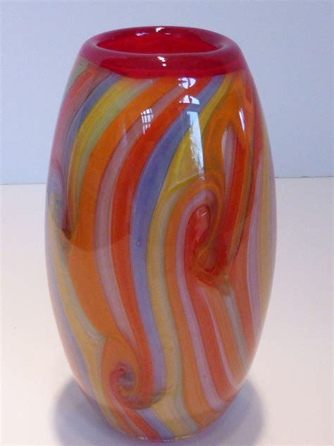 Hand Blown Venetian Art Glass Vase Cased Multi Color