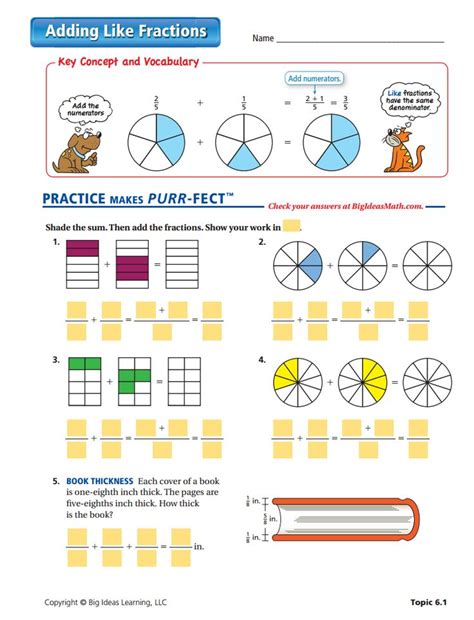 adding  fractions worksheet fractions worksheets key concepts