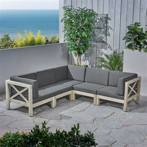 piece gray contemporary outdoor furniture patio  seater sectional sofa set gray cushions