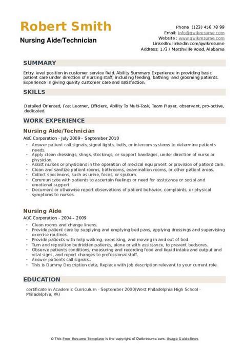 nursing aide resume samples qwikresume