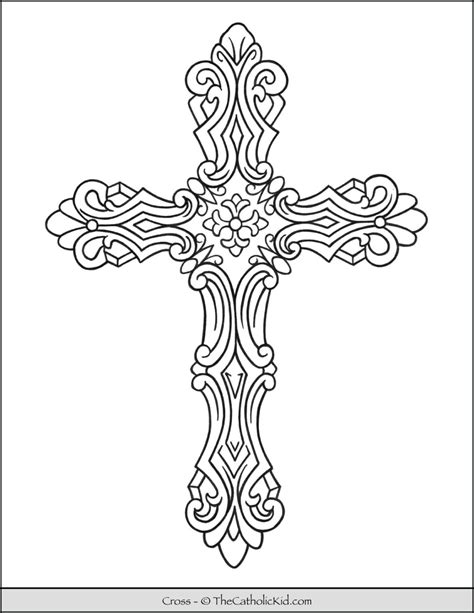 cross coloring page ornate thecatholickidcom