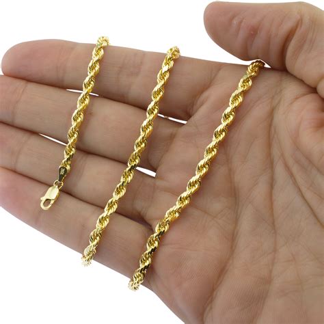 real  yellow gold mm  mm diamond cut rope chain pendant necklace   ebay