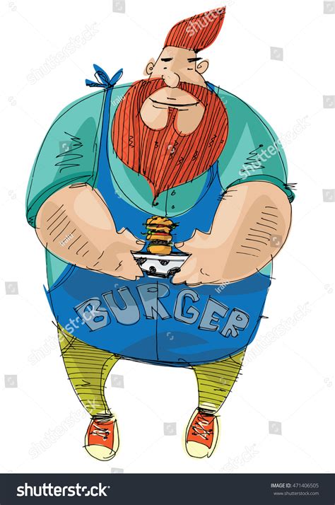 Fat Redhead Bearded Cook Holding Hamburger Stock Vector Royalty Free
