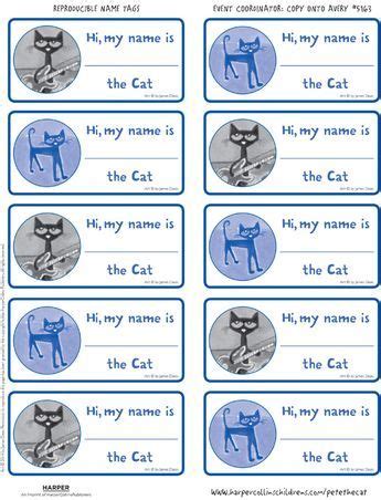 pete  cat nametags pete  cat cat activity pete  cats