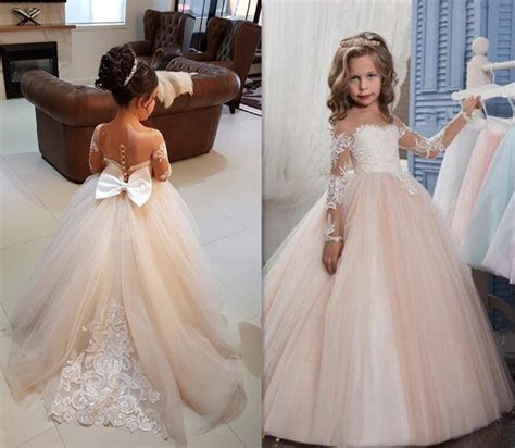 Ball Gown Round Neck Light Champagne Tulle Flower Girl Dress With