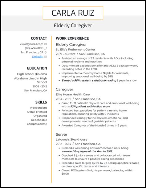 caregiver resume examples proven  work