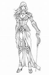 Fantasy Elf Heroic Personnages Guerriere Colorier Swordswoman sketch template