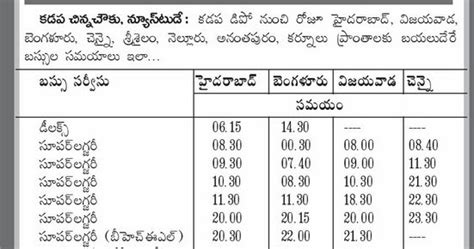 kadapa apsrtc bus time table kadapa