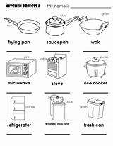 Kitchen Coloring Items Pages House English Objects Worksheets Template Handouts Prof Français Teacher sketch template