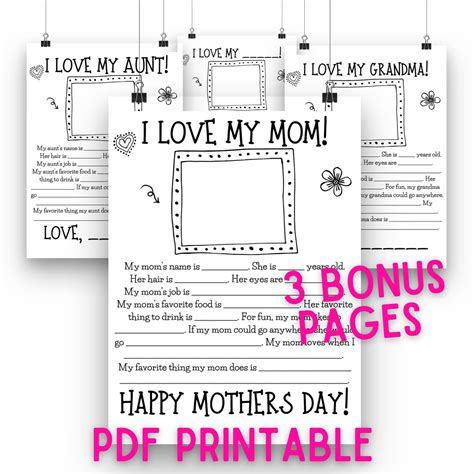 mom  printable mothers day worksheet  kids etsy