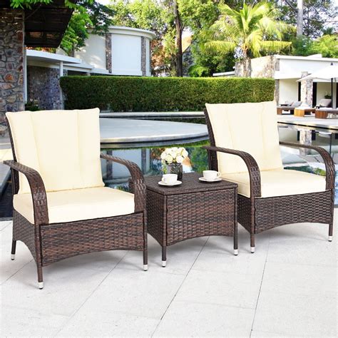 costway pcs outdoor patio mix brown rattan wicker furniture set seat cushioned beige walmartcom