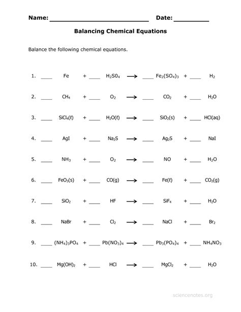 balance equations worksheet science notes  projects