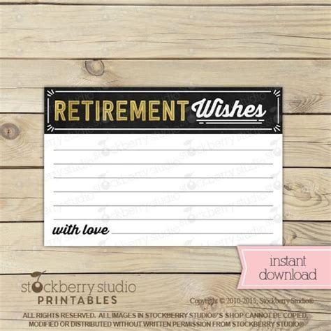 retirement wishes cards printable instant  etsy