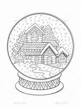 Globe Sphere Vettore Schneekugel Weihnachten Coloritura Sfera Globes Schneekugeln Adulti Basteln sketch template