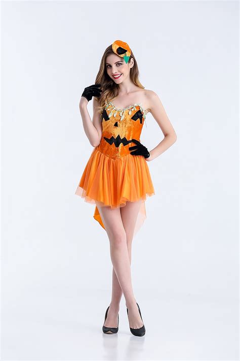 Adult Women Sexy Halloween Pumpkin Tube Dress Short Fancy Cosplay Idea