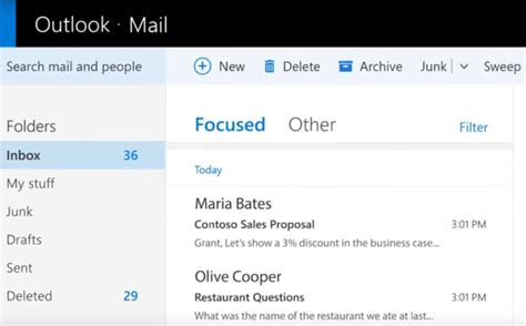 windows  mail app users start   focused inbox organization