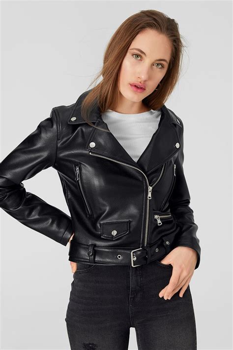 cazadora biker polipiel en  chaquetas de cuero femeninas chaquetas de cuero negras