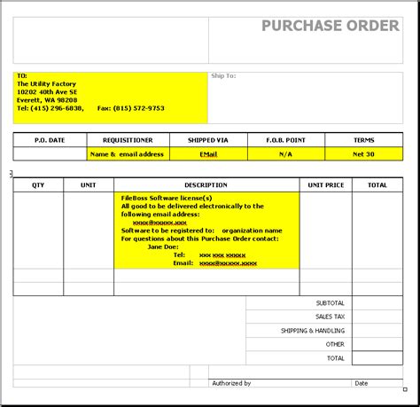required purchase order informaton