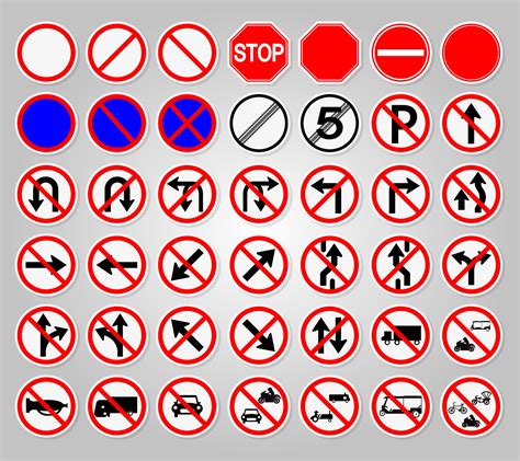 set traffic signs prohibition warning red circle symbol sign