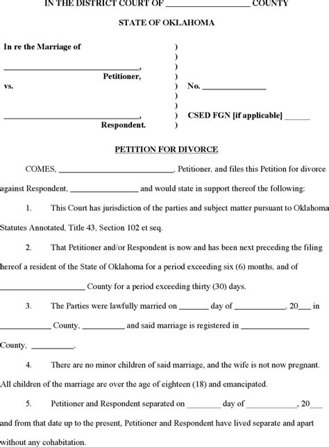 printable divorce petition form printable forms