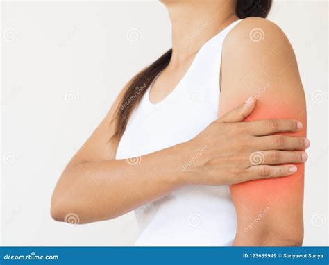 arms pain beautiful woman suffering  painful feeling  arm stock image image  face