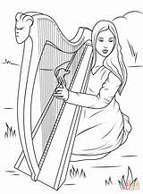 Harp Coloring Celtic Playing Pages Girl Irish Drawing Celts sketch template