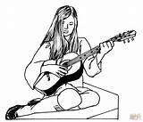 Guitarra Chitarra Tocando Suona Menina Desenhar Guitarist Kleurplaten Cantante Tudodesenhos sketch template