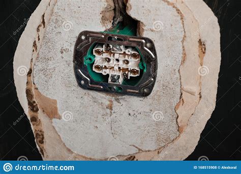 box prepared  replacement  installation    electrical outlet stock photo image