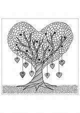 Tree Coloring Adults Pages Heart Details Adult Flowers Discover sketch template