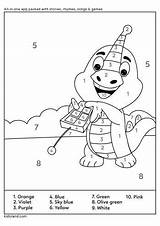 Number Color Kidloland Dino Worksheets Printable sketch template