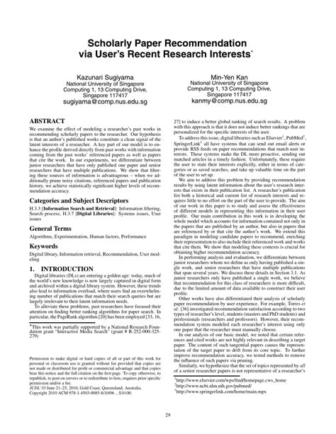 scholarly paper recommendation  users  research interests