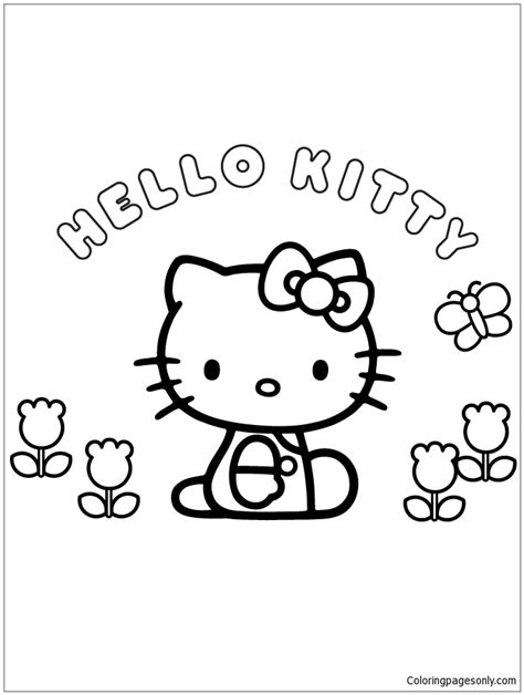 kitty flowers  butterfly coloring pages cartoons coloring