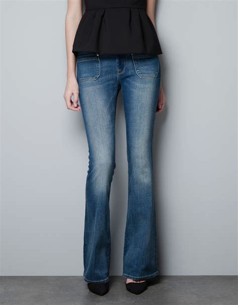 zara flared jeans with 5 pockets in blue lyst