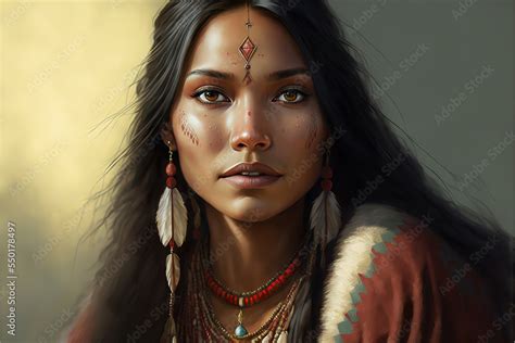 Native American Indian Woman Art Digital Art Generative Ai Stock