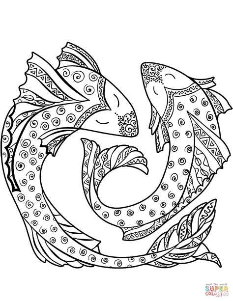 pisces zodiac sign coloring page  printable coloring pages