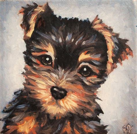 yorkie puppy painting oil  canvas  miniature yorkie painting