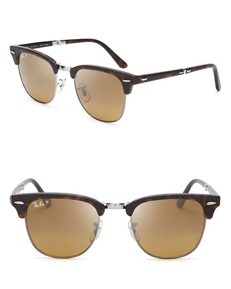 Ray Ban Polarized Folding Clubmaster Sunglasses In Brown Matte Dark