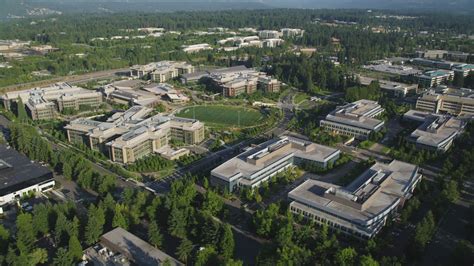 stock footage aerial video  orbiting microsoft headquarters office buildings  commons