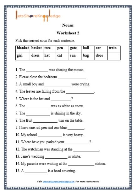 printable noun worksheets grade
